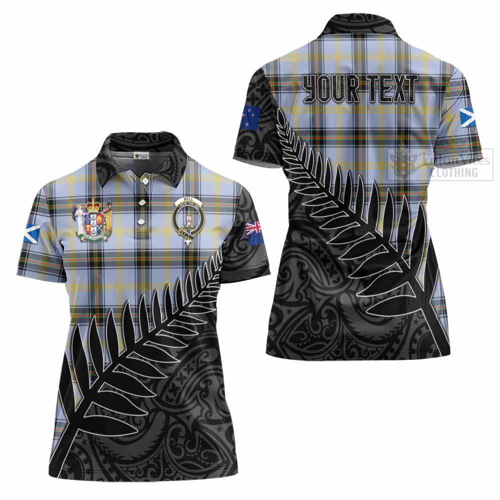 Tartan Vibes Clothing Bell Crest Tartan Women's Polo Shirt with New Zealand Silver Fern Half Style