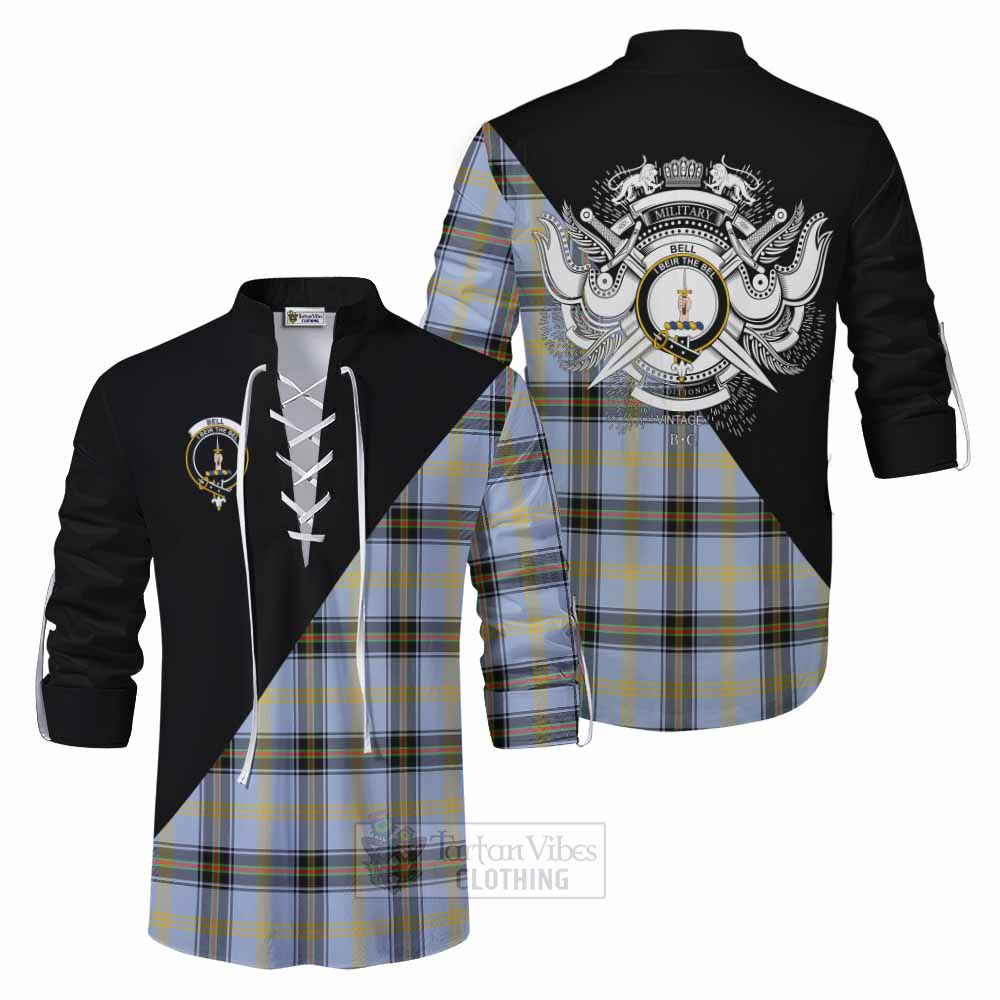 Tartan Vibes Clothing Bell Tartan Ghillie Kilt Shirt with Family Crest and Military Logo Style