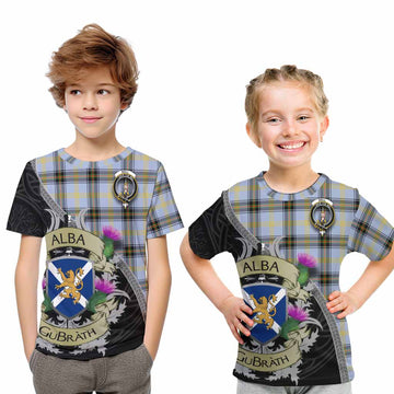 Tartan Vibes Clothing Bell Tartan Family Crest Kid T-Shirt Lion Rampant Royal Thistle Shield Celtic Inspired