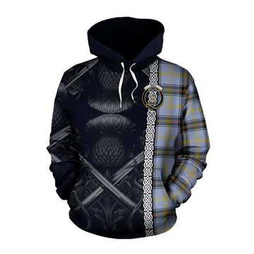 Tartan Vibes Clothing Bell Tartan Cotton Hoodie with Family Crest Cross Sword Thistle Celtic Vibes