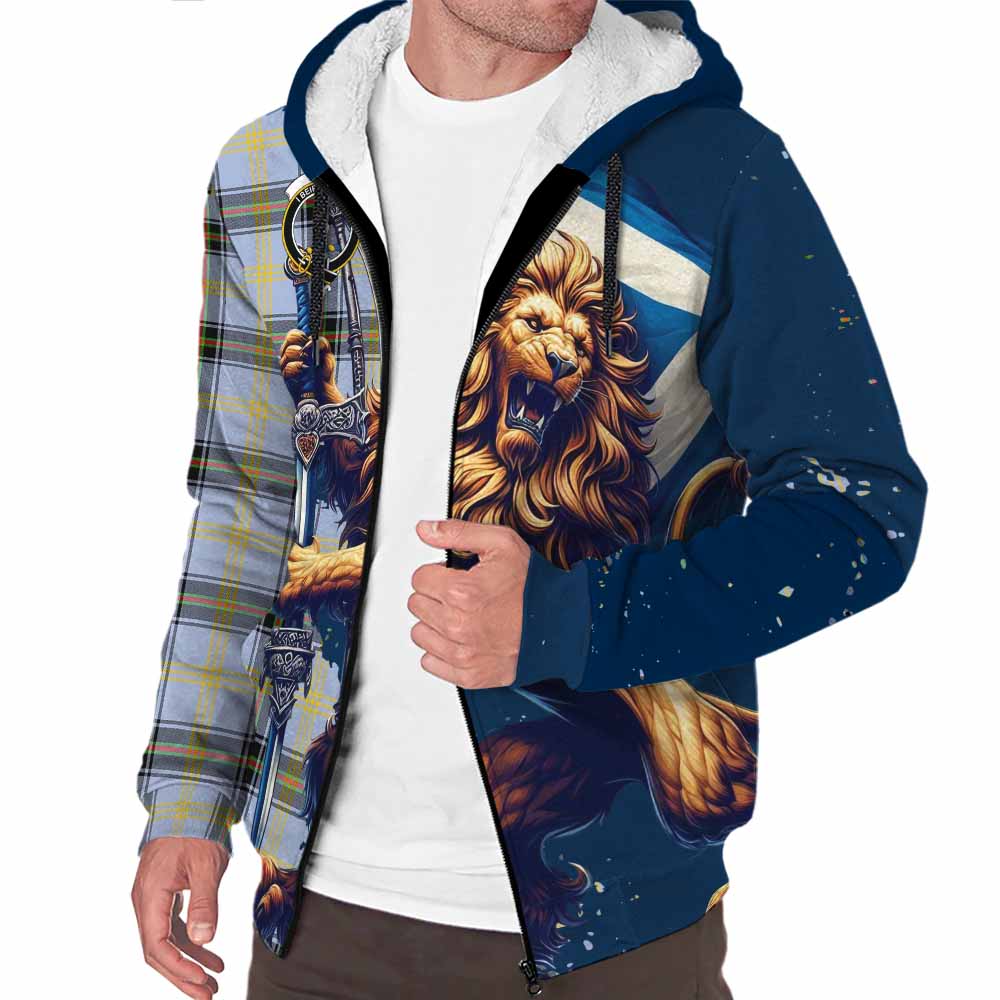Tartan Vibes Clothing Bell Tartan Family Crest Sherpa Hoodie with Scottish Majestic Lion