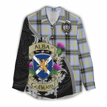 Tartan Vibes Clothing Bell Tartan Family Crest Women's Casual Shirt Lion Rampant Royal Thistle Shield Celtic Inspired