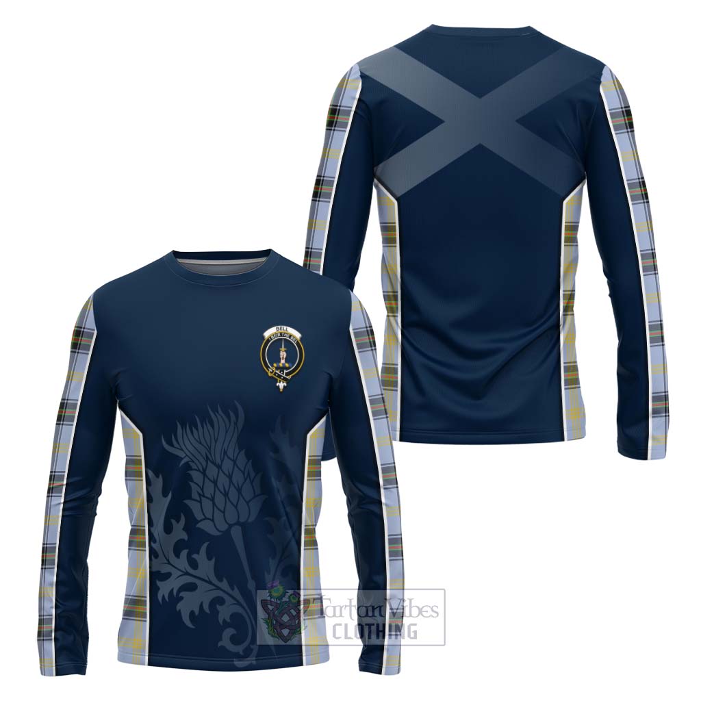 Tartan Vibes Clothing Bell Tartan Long Sleeve T-Shirt with Family Crest and Scottish Thistle Vibes Sport Style
