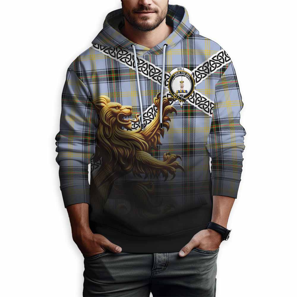 Tartan Vibes Clothing Bell Crest Tartan Hoodie with Golden Lion Emblem Celtic Style