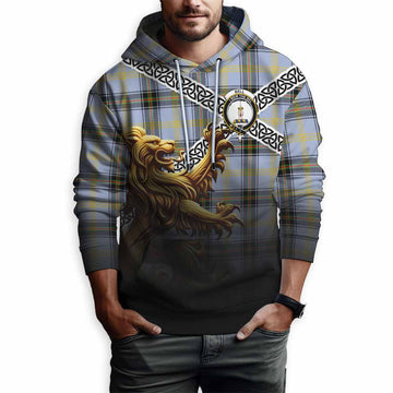 Tartan Vibes Clothing Bell Crest Tartan Hoodie with Golden Lion Emblem Celtic Style