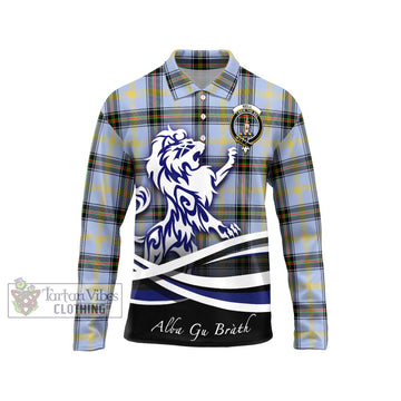 Bell Tartan Long Sleeve Polo Shirt with Alba Gu Brath Regal Lion Emblem Unisex - Tartanvibesclothing Shop