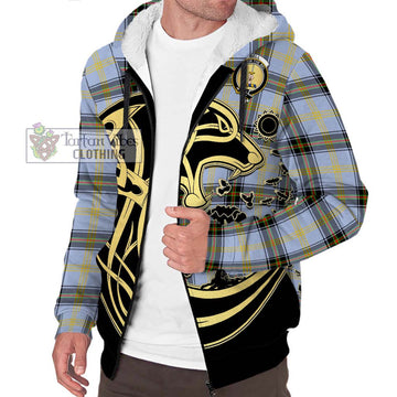 Bell Tartan Sherpa Hoodie with Family Crest Celtic Wolf Style Unisex S - Tartan Vibes Clothing