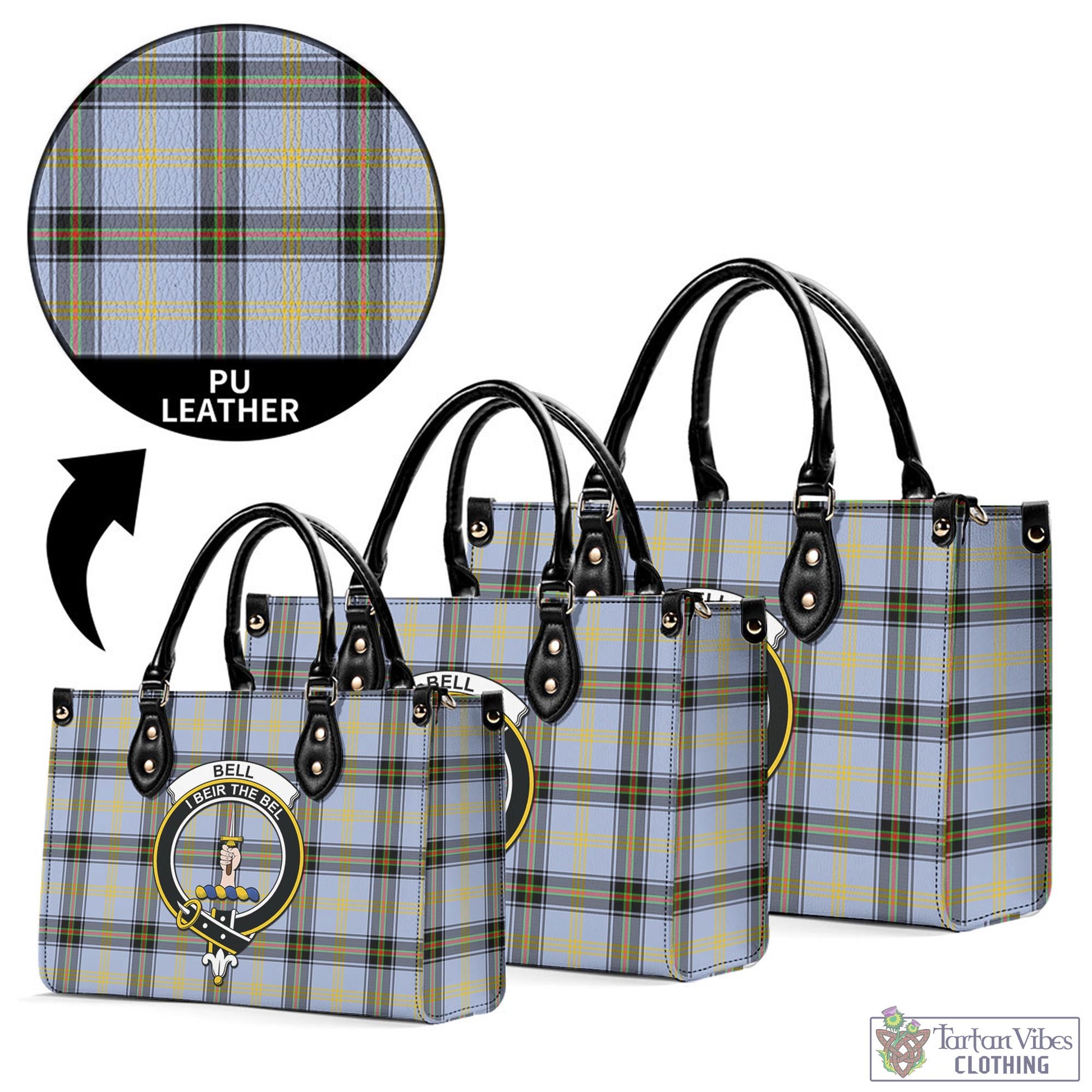 Tartan Vibes Clothing Bell Tartan Luxury Leather Handbags with Family Crest