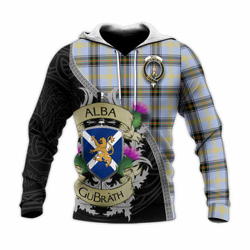 Bell Tartan Family Crest Knitted Hoodie Lion Rampant Royal Thistle Shield Celtic Inspired