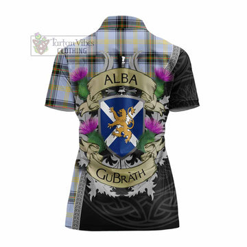 Bell Tartan Family Crest Women's Polo Shirt Lion Rampant Royal Thistle Shield Celtic Inspired
