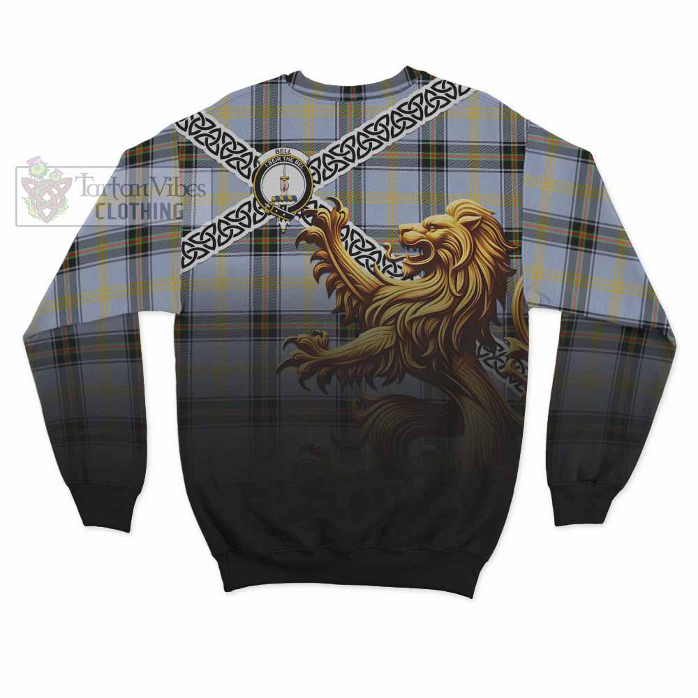 Tartan Vibes Clothing Bell Crest Tartan Sweatshirt with Golden Lion Emblem Celtic Style