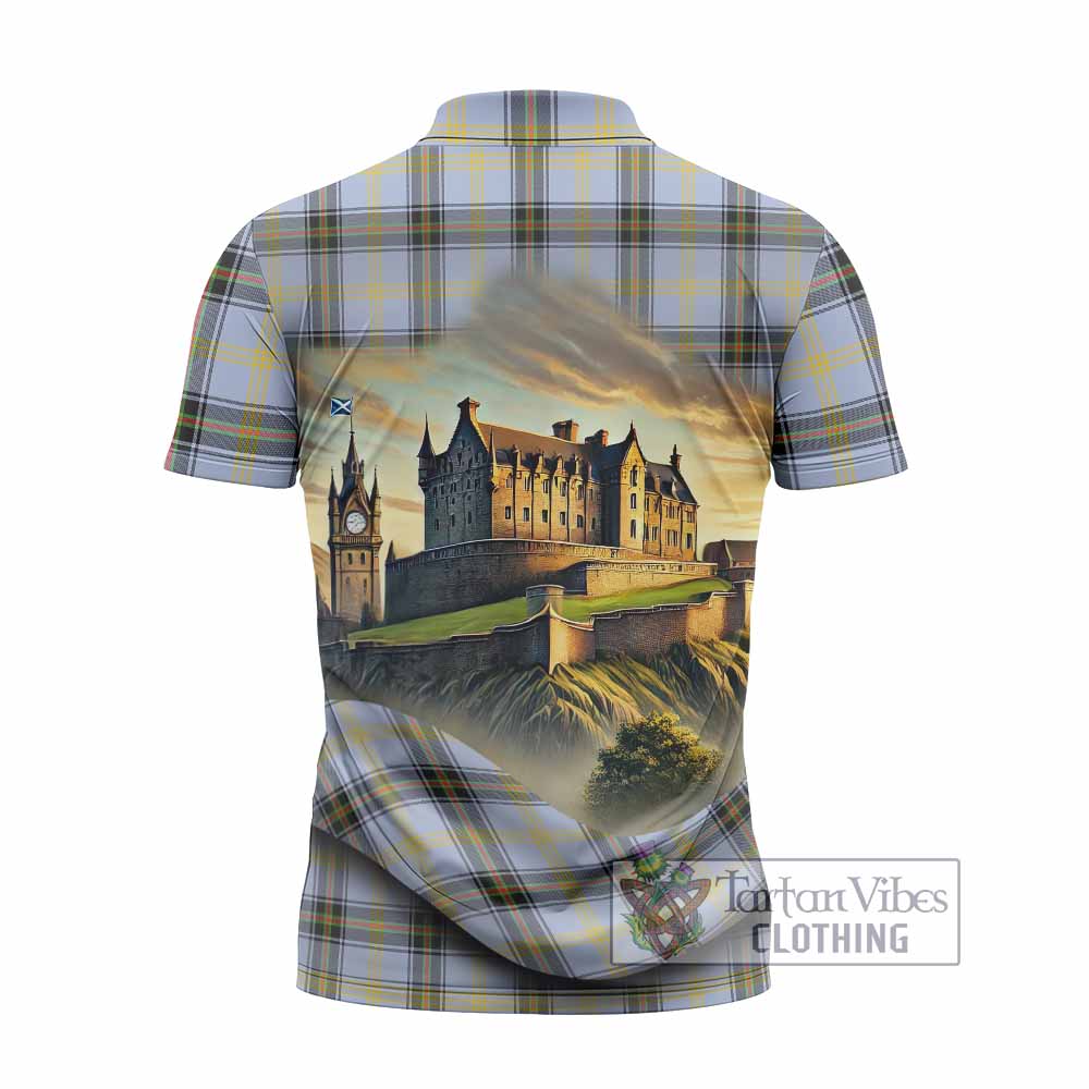 Tartan Vibes Clothing Bell Tartan Family Crest Zipper Polo Shirt with Scottish Ancient Castle Stype