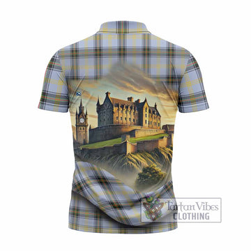 Bell Tartan Family Crest Zipper Polo Shirt with Scottish Ancient Castle Style