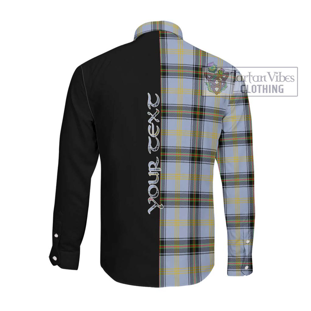 Bell Tartan Long Sleeve Button Shirt with Family Crest and Half Of Me Style Men's Shirt - Tartanvibesclothing Shop