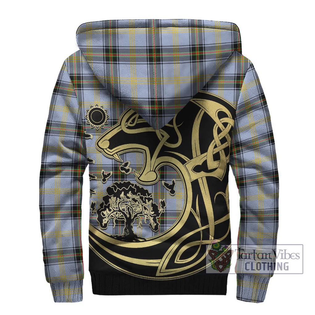 Bell Tartan Sherpa Hoodie with Family Crest Celtic Wolf Style - Tartan Vibes Clothing