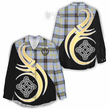 Tartan Vibes Clothing Bell Tartan Women's Casual Shirt with Family Crest and Celtic Symbol Style