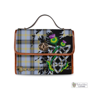 Bell Tartan Waterproof Canvas Bag with Scotland Map and Thistle Celtic Accents