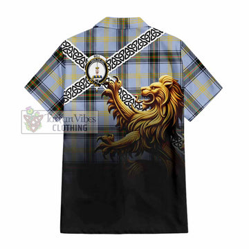 Bell Crest Tartan Hawaiian Shirt with Golden Lion Emblem Celtic Style