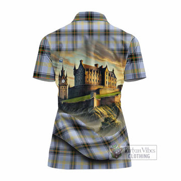 Bell Tartan Family Crest Women's Polo Shirt with Scottish Ancient Castle Style
