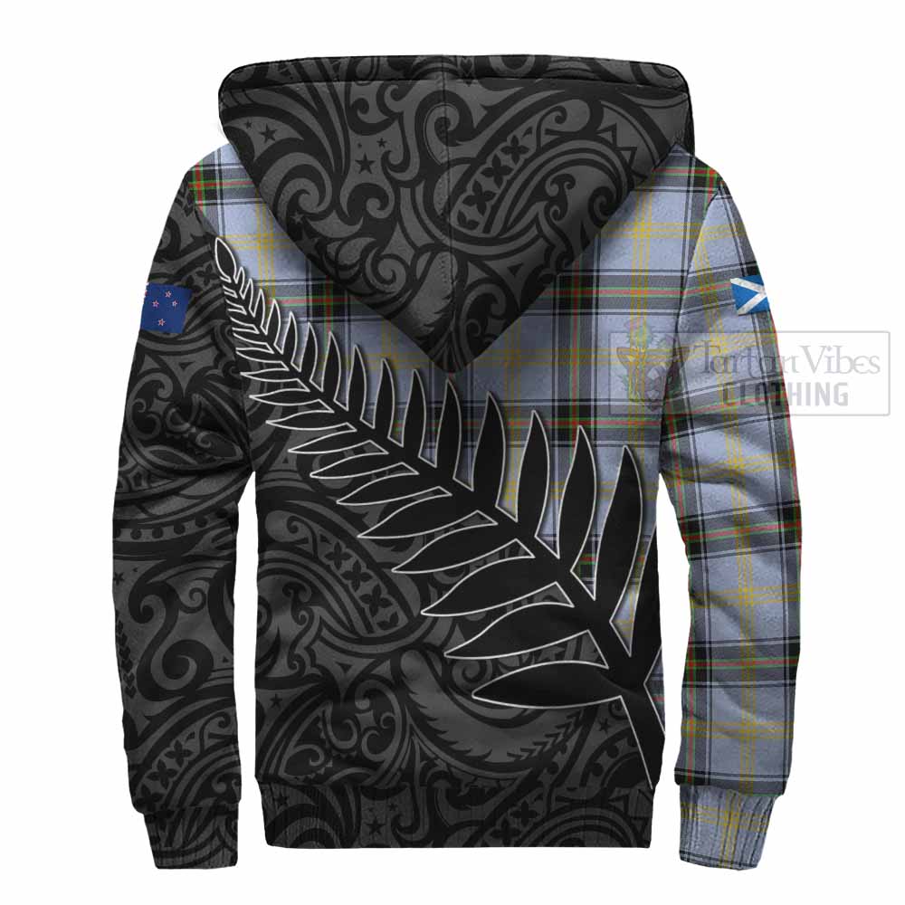 Tartan Vibes Clothing Bell Crest Tartan Sherpa Hoodie with New Zealand Silver Fern Half Style