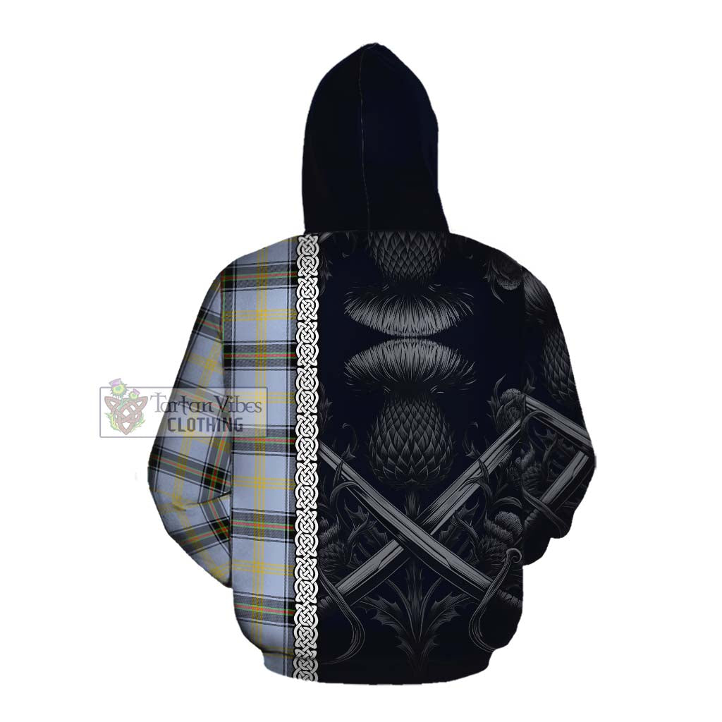 Tartan Vibes Clothing Bell Tartan Cotton Hoodie with Family Crest Cross Sword Thistle Celtic Vibes
