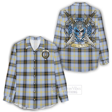 Tartan Vibes Clothing Bell Tartan Women's Casual Shirt with Family Crest Celtic Skull Style