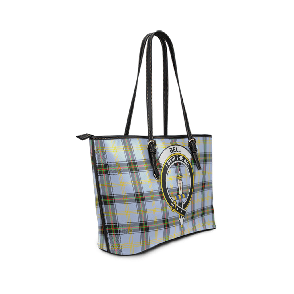 Bell Tartan Leather Tote Bag with Family Crest - Tartanvibesclothing