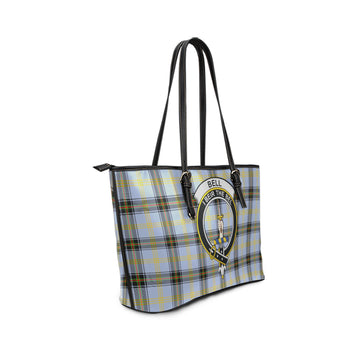 Bell Tartan Leather Tote Bag with Family Crest