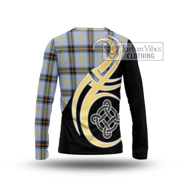 Bell Tartan Long Sleeve T-Shirt with Family Crest and Celtic Symbol Style