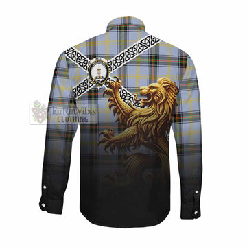 Bell Crest Tartan Long Sleeve Button Shirt with Golden Lion Emblem Celtic Style