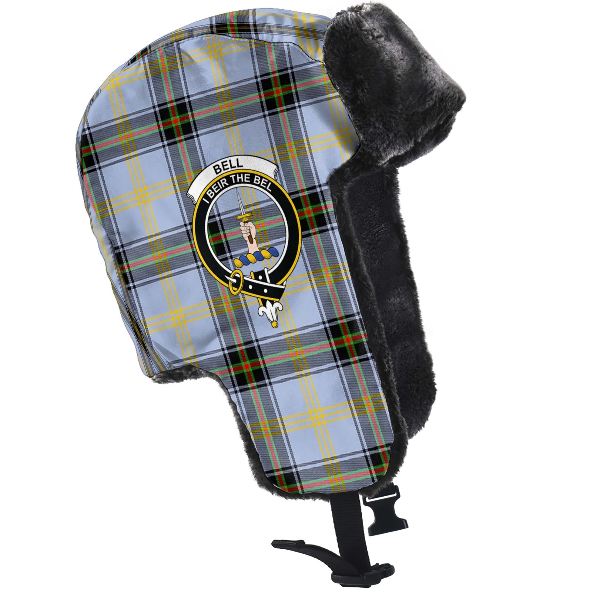 Bell Tartan Winter Trapper Hat with Family Crest - Tartanvibesclothing