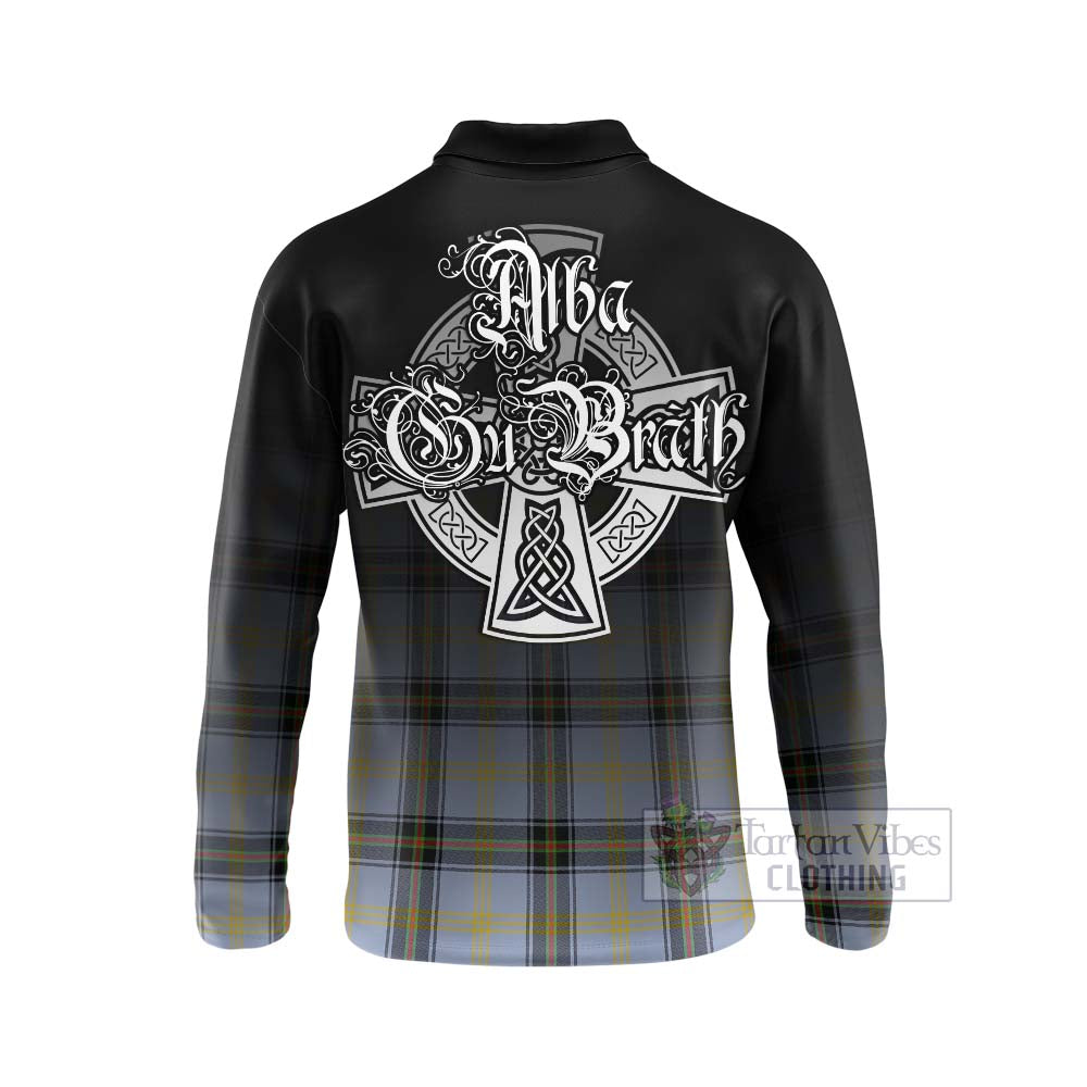 Tartan Vibes Clothing Bell Tartan Long Sleeve Polo Shirt Featuring Alba Gu Brath Family Crest Celtic Inspired