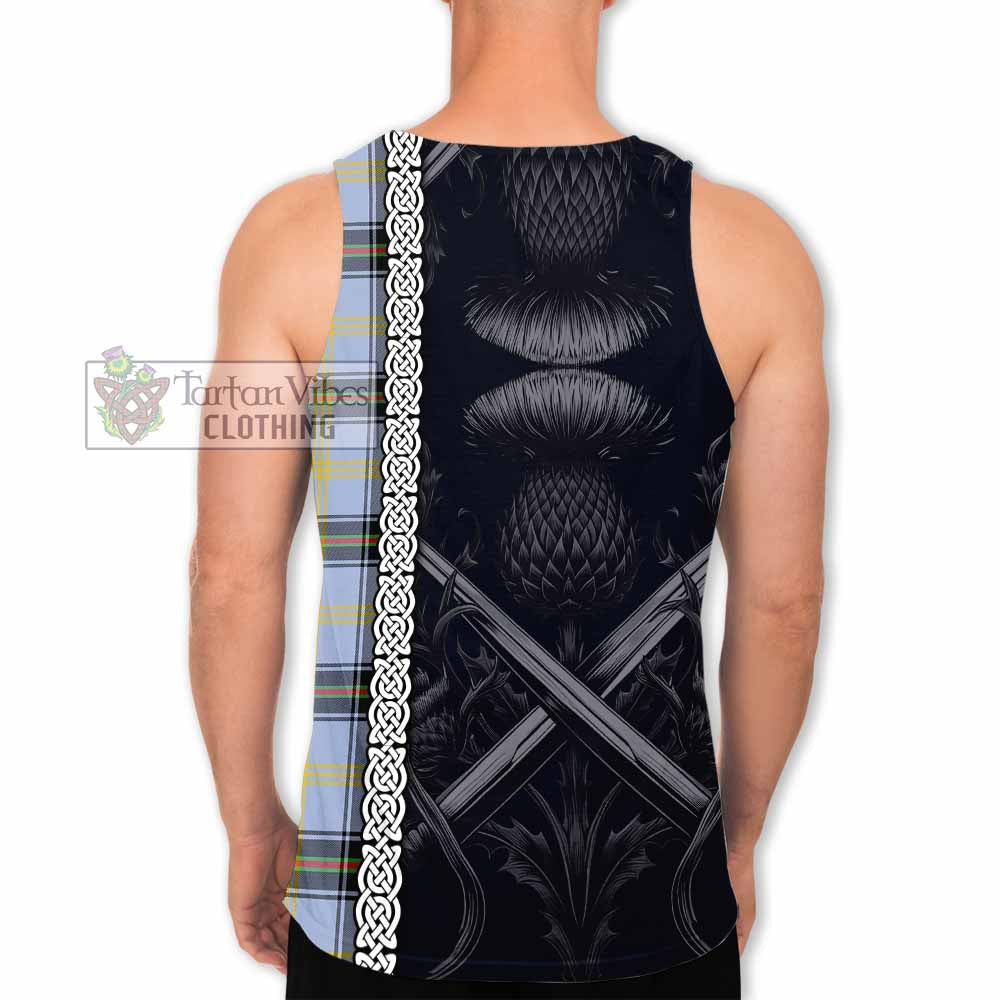 Tartan Vibes Clothing Bell Tartan Men's Tank Top with Family Crest Cross Sword Thistle Celtic Vibes