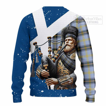 Tartan Vibes Clothing Bell Tartan Knitted Sweater with Family Crest Scottish Bagpiper Vibes