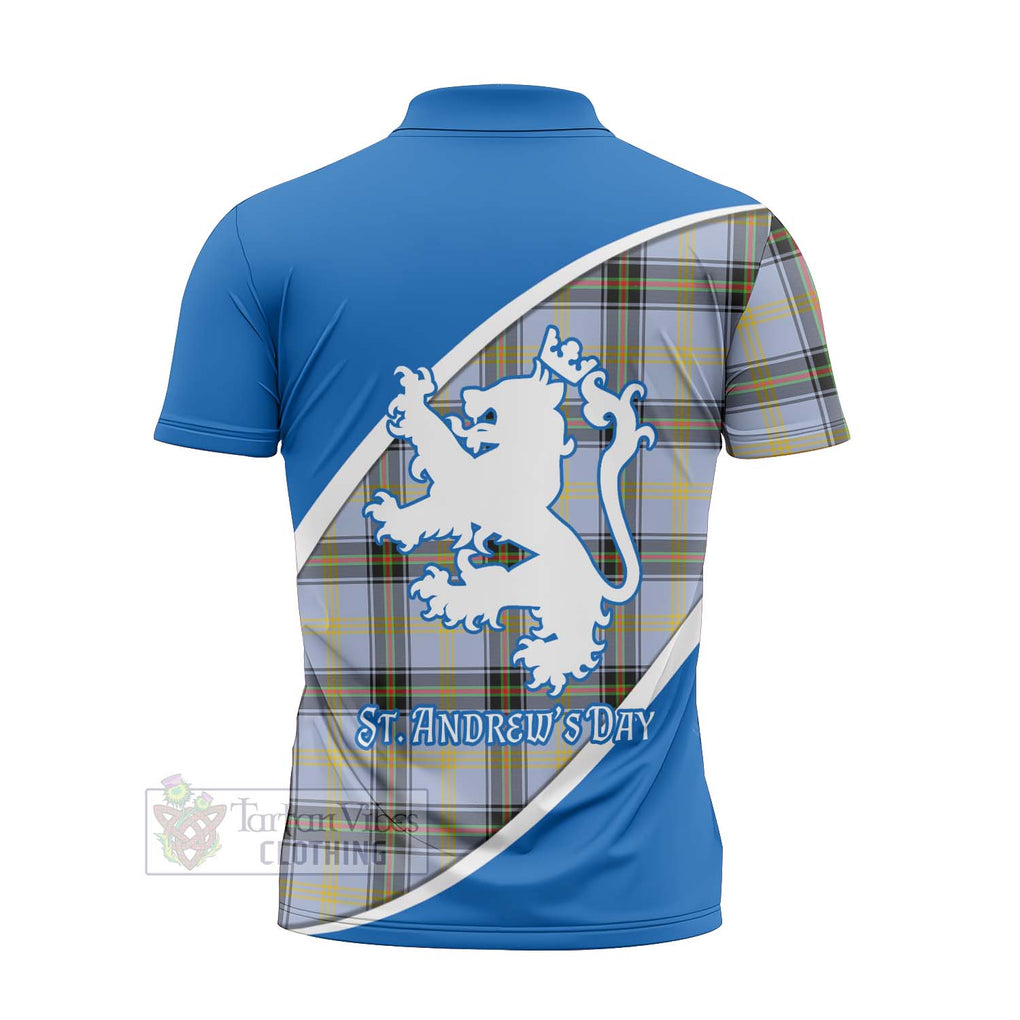 Tartan Vibes Clothing Bell Family Crest Tartan Zipper Polo Shirt Celebrate Saint Andrew's Day in Style