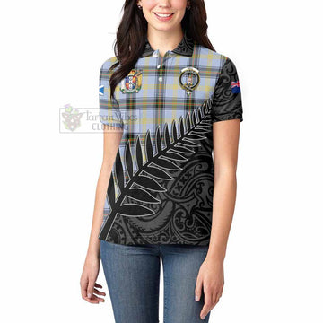 Tartan Vibes Clothing Bell Crest Tartan Women's Polo Shirt with New Zealand Silver Fern Half Style