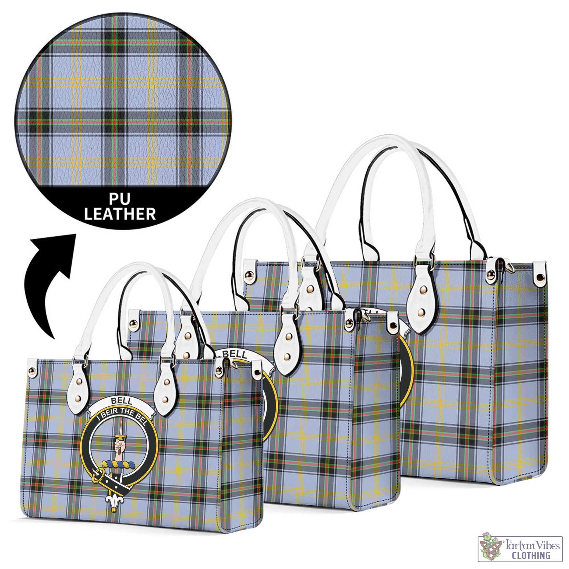 Tartan Vibes Clothing Bell Tartan Luxury Leather Handbags with Family Crest