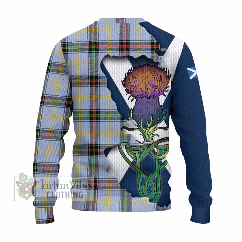 Tartan Vibes Clothing Bell Tartan Family Crest Knitted Sweater Scottish Thistle Celtic Inspired