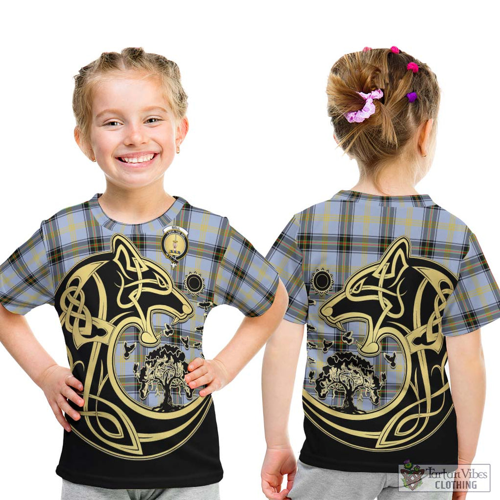 Bell Tartan Kid T-Shirt with Family Crest Celtic Wolf Style - Tartan Vibes Clothing