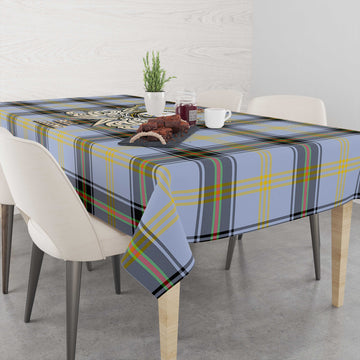 Bell Tartan Tablecloth with Clan Crest and the Golden Sword of Courageous Legacy