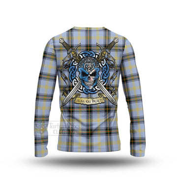 Bell Tartan Long Sleeve T-Shirt with Family Crest Celtic Skull Style