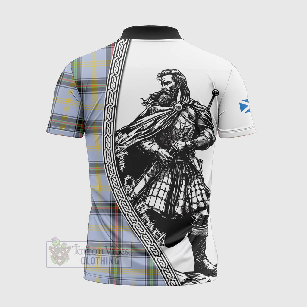 Tartan Vibes Clothing Bell Tartan Clan Crest Zipper Polo Shirt with Highlander Warrior Celtic Style
