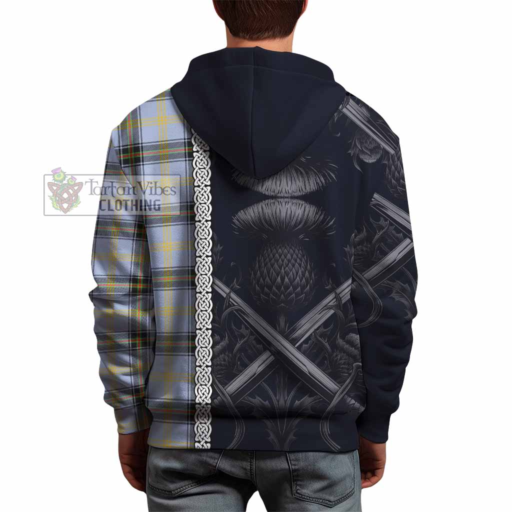 Tartan Vibes Clothing Bell Tartan Hoodie with Family Crest Cross Sword Thistle Celtic Vibes