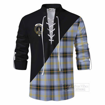 Tartan Vibes Clothing Bell Tartan Ghillie Kilt Shirt with Family Crest and Military Logo Style