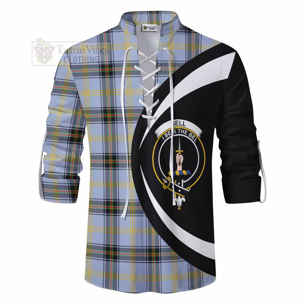 Tartan Vibes Clothing Bell Tartan Ghillie Kilt Shirt with Family Crest Circle Style