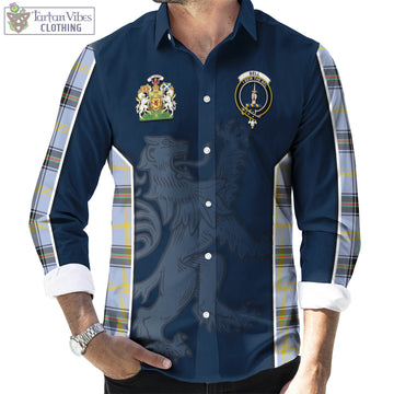 Bell Tartan Long Sleeve Button Up Shirt with Family Crest and Lion Rampant Vibes Sport Style