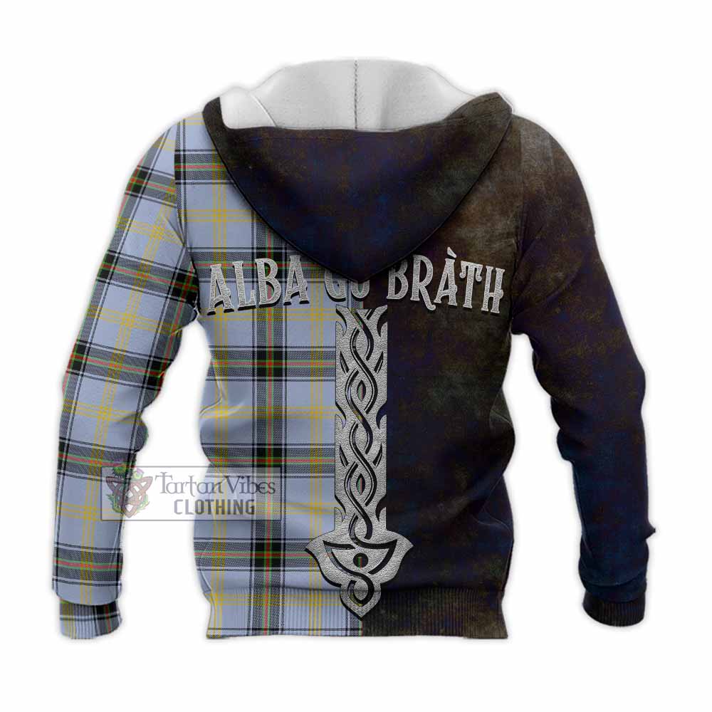 Tartan Vibes Clothing Bell Tartan Family Crest Knitted Hoodie Alba Gu Brath Be Brave Lion Ancient Style