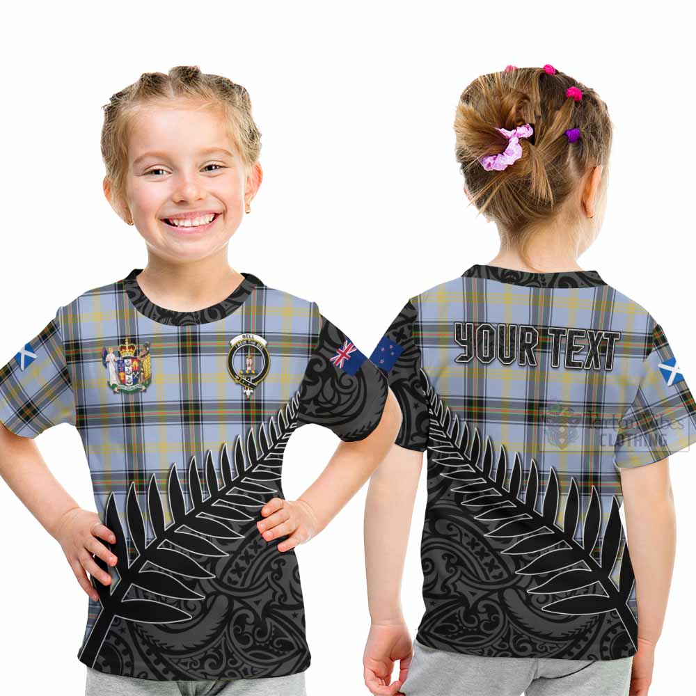 Tartan Vibes Clothing Bell Crest Tartan Kid T-Shirt with New Zealand Silver Fern Half Style