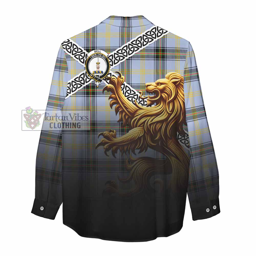 Tartan Vibes Clothing Bell Crest Tartan Women's Casual Shirt with Golden Lion Emblem Celtic Style