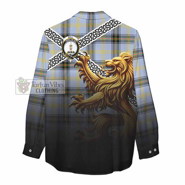 Tartan Vibes Clothing Bell Crest Tartan Women's Casual Shirt with Golden Lion Emblem Celtic Style